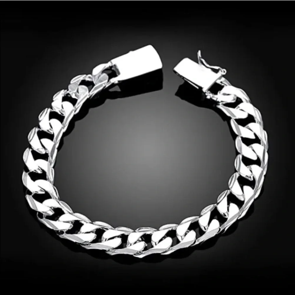 STERLING SILVER CHAIN LINK 10mm UNISEX BRACELET Cuban